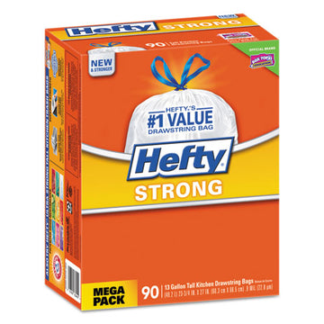 Hefty® Strong Tall Kitchen Drawstring Bags, 13 Gal, 0.9 Mil, 23.75" X 27", White, 90-box freeshipping - TVN Wholesale